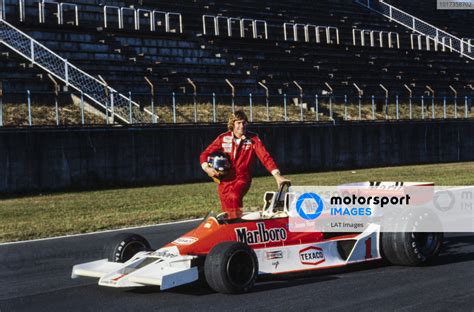 James Hunt Poses On The Main Straight With His McLaren M26 Ford