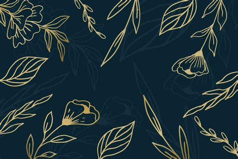 Elegant Golden Floral Background With Hand Drawn Flowers And Leaves