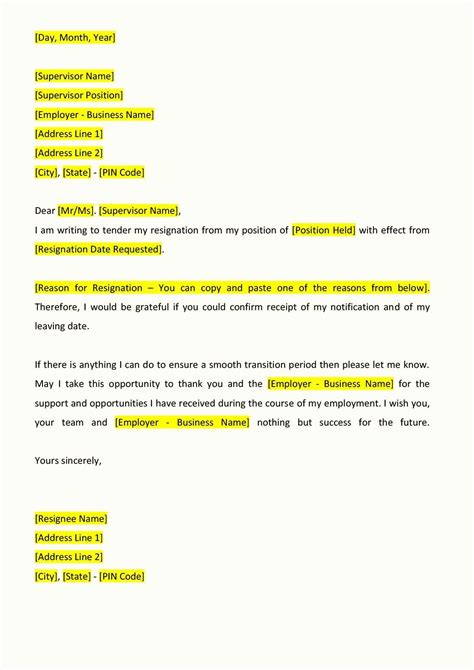 Resignation Letter Singapore Word Format Resignation Letter Format In