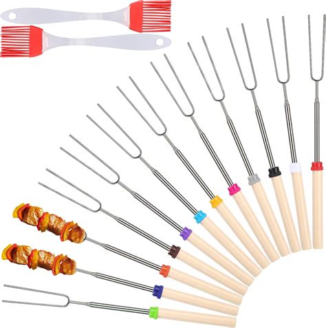 Teleskop Grillspieße Edelstahl 12 Stück Grillbesteck Set für Camping