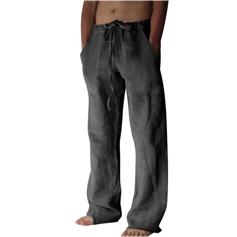 Dovford Mens Linen Pants Casual Mens Drawstring Pants Elastic Waist