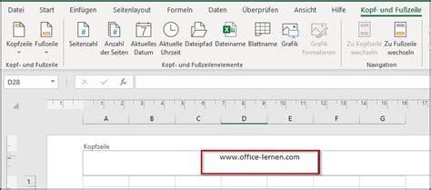 Excel Kopf und Fußzeile einfügen und bearbeiten Office Lernen