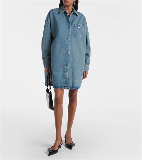 Oversized Denim Shirt Dress In Blue Prada Mytheresa