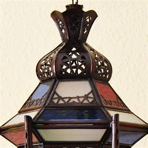 Lampe plafonnier hexagonale andalou avec bars de fer ajouré bronzé et