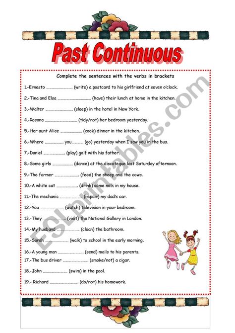 Past Continuous Tense Worksheets