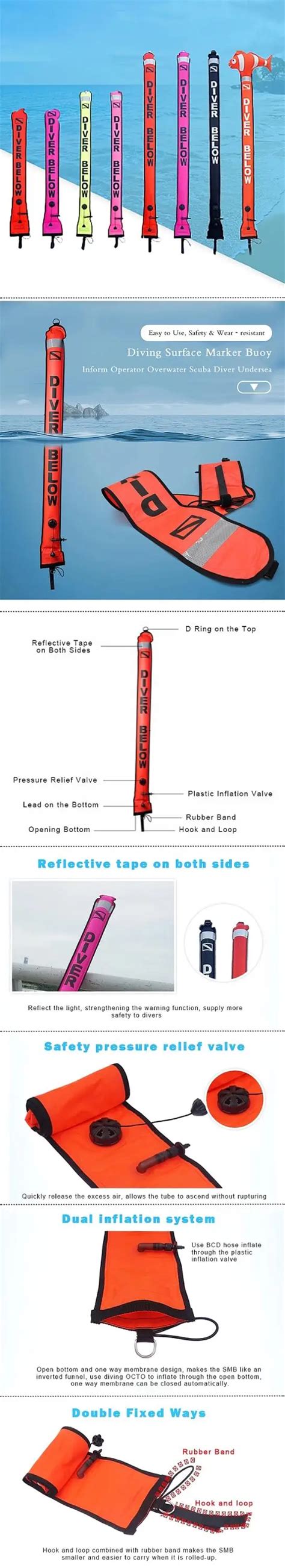 High Visibility Diving Surface Marker Buoy Smb Dive Buoy 6ft 5ft 4ft