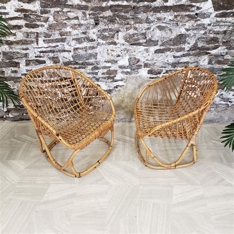 Pair Of Rattan Armchair By Tito Agnoli For Pierantonio Bonacina For