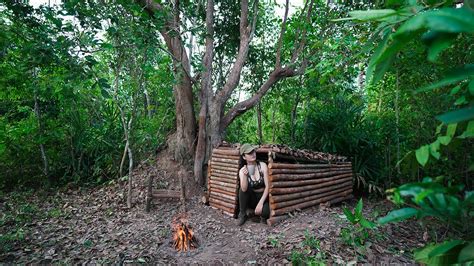 Solo Bushcraft Camp Build Super Shelter In Raiforest Overnight In My Shelter Youtube