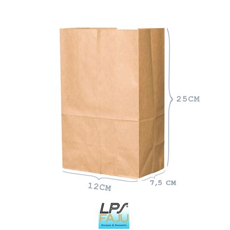 Bolsas De Papel Kraft Lisas Con Fuelle 50u Tipo Delivery 12x25x75cm