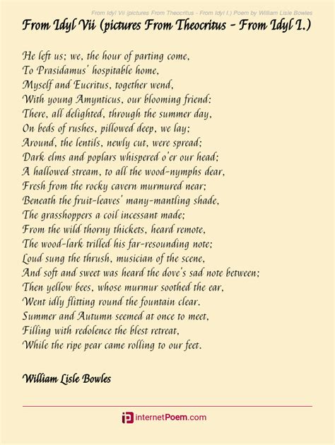 From Idyl Vii Pictures From Theocritus From Idyl I Poem By William