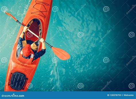 Kayaker Lake Tour Aerial Stock Image Image Of Scenic 128378793