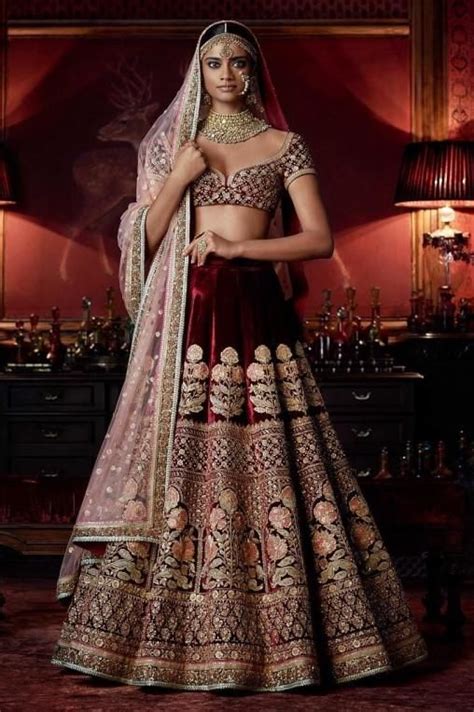 Sabyasachi Inspired Dark Maroon Wedding Lehenga Bridal Lehenga Red