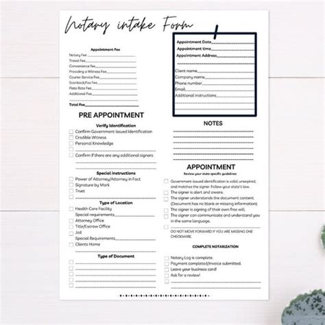 Notary Intake Form Notary Public Signing Agent Notary Etsy