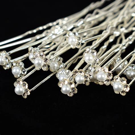 20pcs Wedding Bridal Flower Faux Pearl Crystal Hair Pins Clips