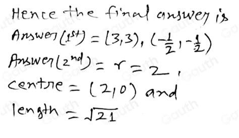 Solved Find The Point Of Intersection Of The Line Y X And The Circle