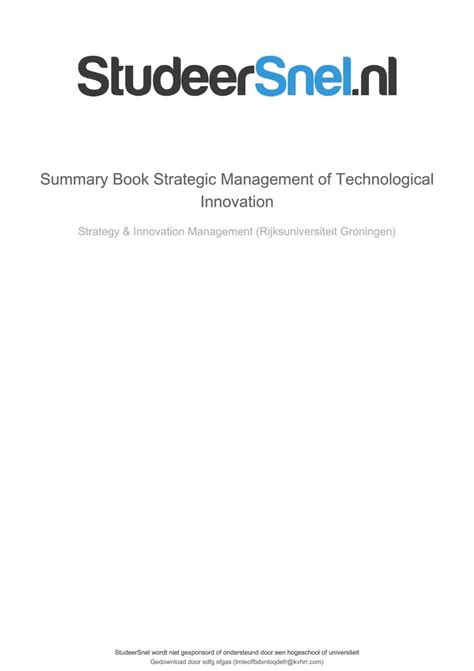 Summary Book Strategic Management Of Technological Innovation