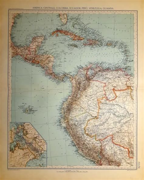 CARTA GEOGRAFICA ANTICA AMERICA CENTRALE E MERIDIONALE 1927 Antique Map