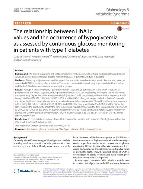 PDF The Relationship Between HbA1c Values And The Occurrence Of