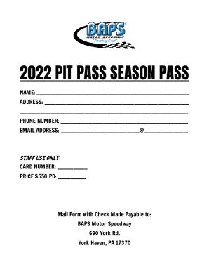 Fillable Online Pit Pass Form Fax Email Print Pdffiller