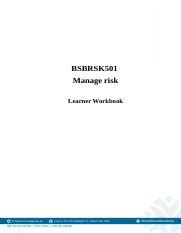 RC BSBRSK501 Learner Workbook V3 0 Docx BSBRSK501 Manage Risk Learner