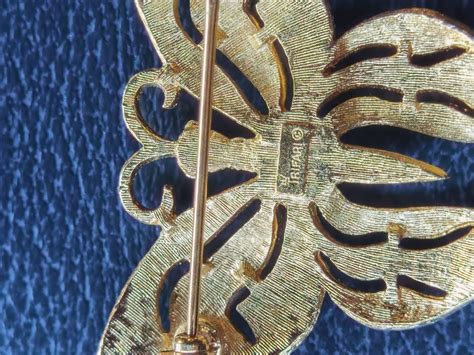 Crown Trifari Gold Butterfly Brooch Vintage Mid Centu Gem