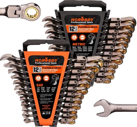 Flzosper Pc Flex Head Ratcheting Wrench Setmetric Sae Chrome