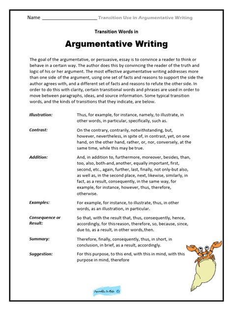 Transition Use In Argumentative Writing Pdf