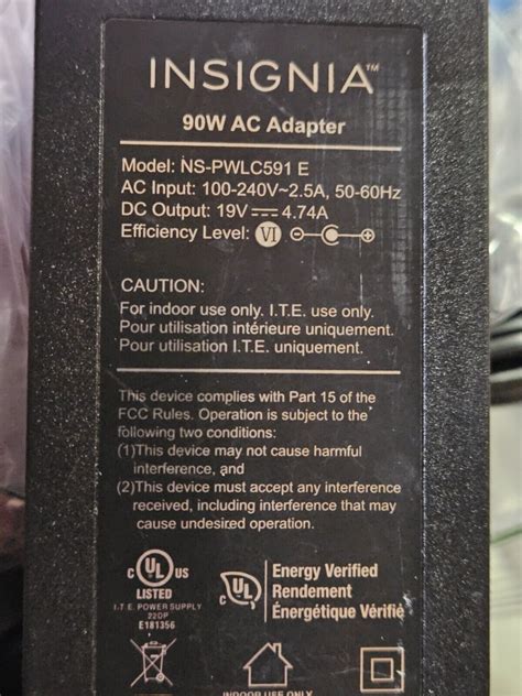 Insignia Ns Pwlc591 E 90w Ac Adapter 19v 4 74a Laptop Power Cord Ebay