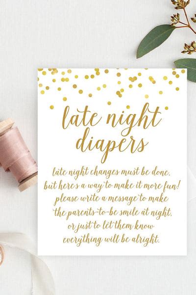 Late Night Diapers Sign Gold Confetti Printable