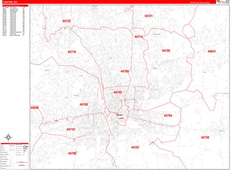 Canton Ohio Zip Code Wall Map Red Line Style By Marketmaps Mapsales