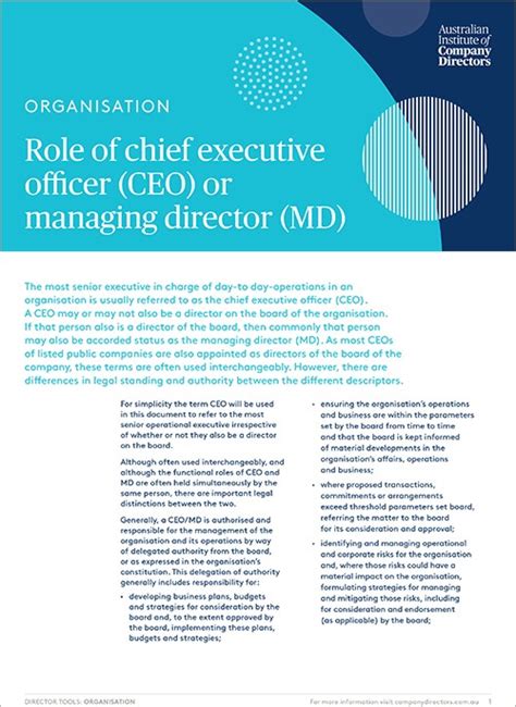 Role Of Chief Executive Officer Ceo Or Managing Director Md