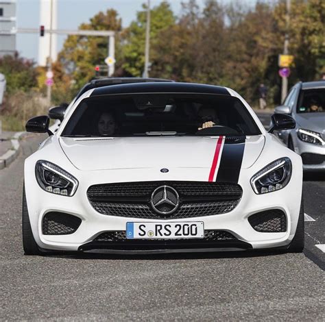 Mercedes Amg Gt Painted In White W Offset Black Red Racing Stripes