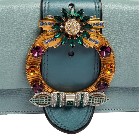 Miu Miu Madras Leather Crystal Embellished Buckle Flap Shoulder Bag For Sale At 1stdibs