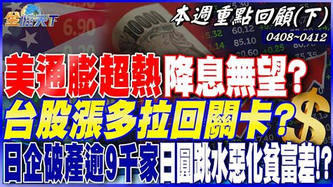 美國連三月通膨超熱 6月降息無望？台股漲多拉回關卡？日本企業破產數逾9千家創新高 日圓跳水惡化貧富差距！？｜20240408