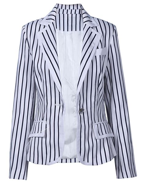 White Navy Notch Lapel Vertical Stripes Blazer Clothes Fashion Striped Blazer