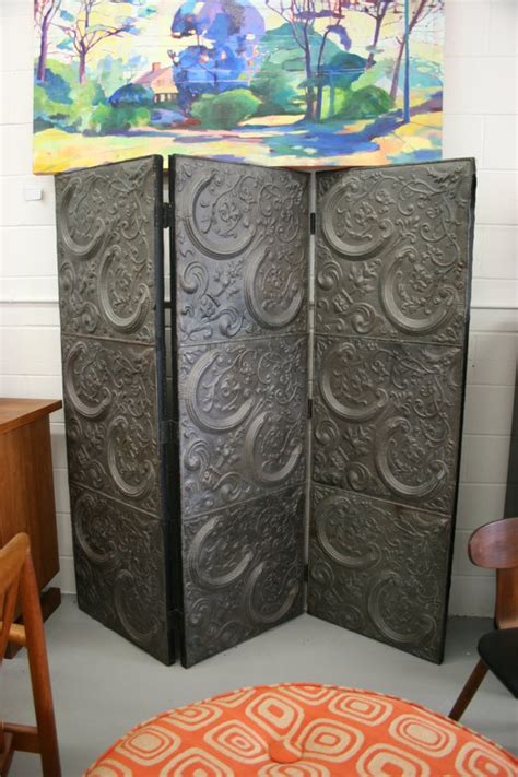 Tin Tri Fold Screen Crafted From Vintage Ceiling Tiles Tins Places