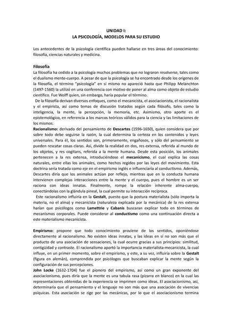 Final de psico resumen completo UNIDAD I LA PSICOLOGÍA MODELOS