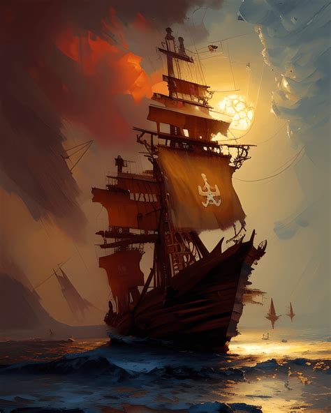 Oil Painting of Pirate Ship · Creative Fabrica