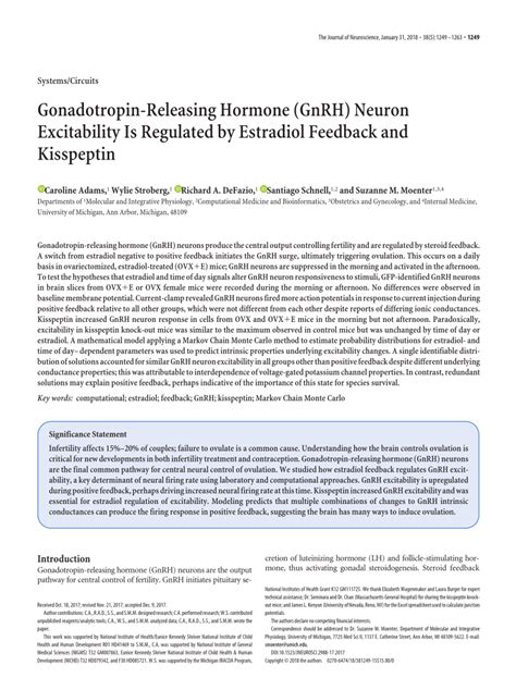 PDF Gonadotropin Releasing Hormone GnRH Neuron Excitability Is