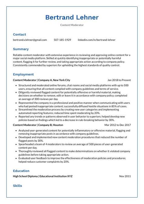 Content Moderator Resume Cv Example And Writing Guide