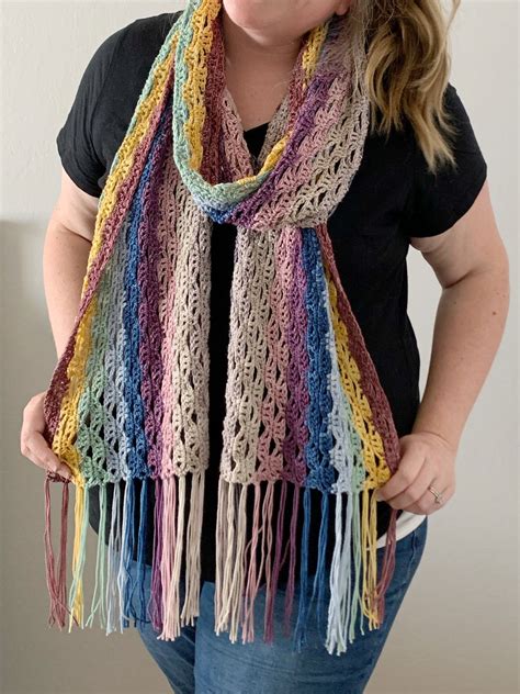 Crochet Scarf Pattern With Fringe Delicate Crochet Scarf The Etsy