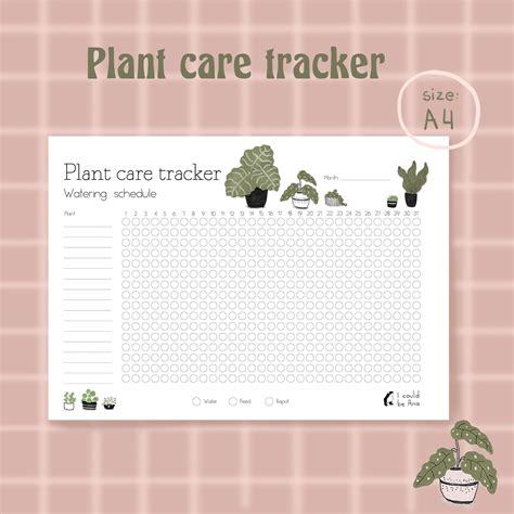 Plant Care Tracker Printable Plant Watering Planner Plant Care