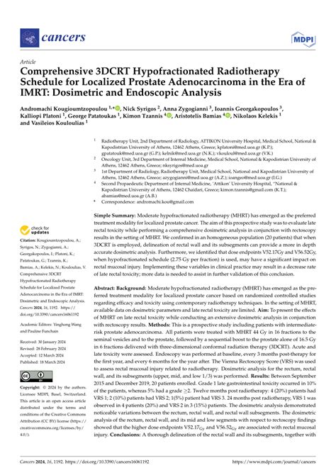 PDF Comprehensive 3DCRT Hypofractionated Radiotherapy Schedule For