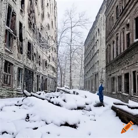 Snow Covered Abandoned City During A Blizzard On Craiyon