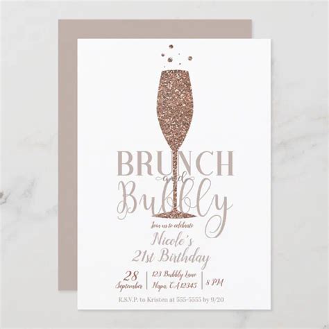 Champagne Brunch And Bubbly Rose Gold Birthday Party Invitation Zazzle