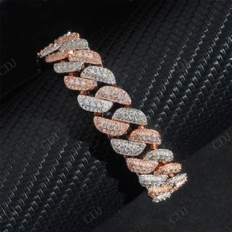 18mm Rose Gold Two Tone Iced Out Vvs Moissanite Diamond Cuban Link