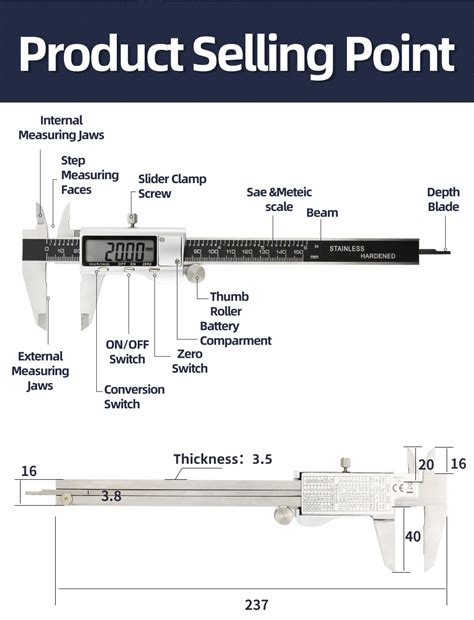 TRACAGE METROLOGIE IP54 Caliper Pied à coulisse électronique en acier