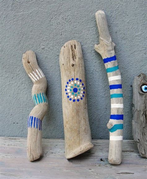 Natural Painted Driftwood Sticks Evil Eye Beach Home Decor Ombre