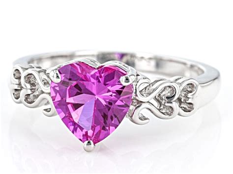 Lab Created Pink Sapphire Rhodium Over Sterling Silver Heart Ring