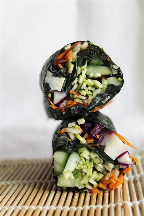 Raw Nori Wraps With Red Cabbage Cucumber Carrots Zucchini And Spicy